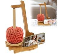 TNTGMG Porte-fil à crochet, dérouleur magnétique en bois avec support pour téléphone portable, 17,4 × 15,1 × 28 cm, porte-pelote de fil rotatif avec compartiment de rangement pour accessoires de