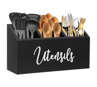 TNTGMG Porte-ustensiles plat en bois avec 3 compartiments, 30 × 10,3 × 17,2 cm, boîte de rangement moderne pour ustensiles de cuisine, porte-ustensiles de style maison de campagne pour plan de travail