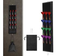 TNTGMG Support de fléchettes en bois pour 12 flèches à pointe souple avec sac de rangement et crochets en métal pour le rangement et l'organisation des fléchettes (noir)