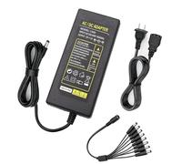Tnuocke Adaptateur d'alimentation à 2 broches pour caméra de sécurité, 12 V 5 A 100 V-240 V, adaptateur d'alimentation 8 voies pour vidéosurveillance/caméscope/DVR