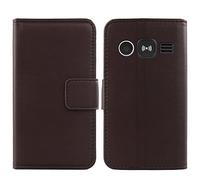 Tnviud Flip Folio Veritable Cuir Housse Coque Etui Cas pour Doro 1360/1361 / 1362 2.4" Premium Cover TPU Silicone Case Couverture Protecteur Portefeuille Genuine Leather Book Wallet (Marron foncé)