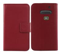 Tnviud Flip Folio Veritable Cuir Housse Coque Etui Cas pour Doro Secure 580 / 580IUP 1.8" Premium Cover Case Couverture Protecteur Portefeuille Genuine Leather Book Wallet (Rouge foncé)
