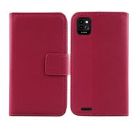 Tnviud Flip Folio Veritable Cuir Housse Coque Etui Cas pour Energizer Ultimate U506s 5" Premium Cover Case Couverture Protecteur Portefeuille Genuine Leather Book Wallet (Rose)