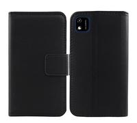 Tnviud Flip Folio Veritable Cuir Housse Coque Etui Cas pour Konrow Soft 5 / Soft 5 Max 5" Premium Cover Case Couverture Protecteur Portefeuille Genuine Leather Book Wallet (Noir)