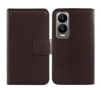 Tnviud Flip Folio Veritable Cuir Housse Coque Etui pour Cricket Debut S3 6.6" Premium Cover Case Couverture Protecteur Genuine Leather (Marron foncé)