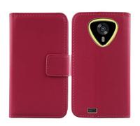 Tnviud Flip Folio Veritable Cuir Housse Coque Etui pour Cubot Kingkong Mini 4 4.7" Premium Cover Case Couverture Protecteur Genuine Leather (Rose)