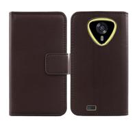 Tnviud Flip Folio Veritable Cuir Housse Coque Etui pour Cubot Kingkong Mini 4 4.7" Premium Cover Case Couverture Protecteur Genuine Leather (Marron foncé)