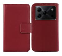 Tnviud Flip Folio Veritable Cuir Housse Coque Etui pour DOOGEE Note 56 Plus 6.56" Premium Cover Case Couverture Protecteur Genuine Leather (Rouge foncé)