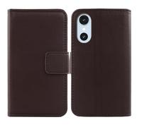 Tnviud Flip Folio Veritable Cuir Housse Coque Etui pour FCNT Arrows We3 6.14" Premium Cover Case Couverture Protecteur Genuine Leather (Marron foncé)