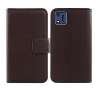Tnviud Flip Folio Veritable Cuir Housse Coque Etui pour Foxx Foxxd A55 5.5" Premium Cover Case Couverture Protecteur Genuine Leather (Marron foncé)