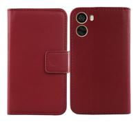 Tnviud Flip Folio Veritable Cuir Housse Coque Etui pour HMD Vibe 2 6.56" Premium Cover Case Couverture Protecteur Genuine Leather (Rouge foncé)