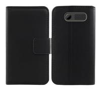 Tnviud Flip Folio Veritable Cuir Housse Coque Etui pour Logicom Kay 244 2.44" Premium Cover Case Couverture Protecteur Genuine Leather (Noir)