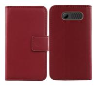 Tnviud Flip Folio Veritable Cuir Housse Coque Etui pour Logicom Kay 244 2.44" Premium Cover Case Couverture Protecteur Genuine Leather (Rouge foncé)
