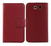 Tnviud Flip Folio Veritable Cuir Housse Coque Etui pour Logicom L-195 1.77" Premium Cover Case Couverture Protecteur Genuine Leather (Rouge foncé)