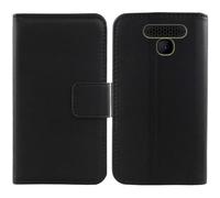 Tnviud Flip Folio Veritable Cuir Housse Coque Etui pour Logicom Le Posh 405 1.77" Premium Cover Case Couverture Protecteur Genuine Leather (Noir)