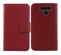 Tnviud Flip Folio Veritable Cuir Housse Coque Etui pour Logicom Le Posh 405 1.77" Premium Cover Case Couverture Protecteur Genuine Leather (Rouge foncé)