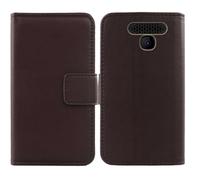 Tnviud Flip Folio Veritable Cuir Housse Coque Etui pour Logicom Le Posh 405 1.77" Premium Cover Case Couverture Protecteur Genuine Leather (Marron foncé)