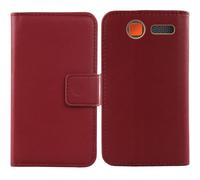 Tnviud Flip Folio Veritable Cuir Housse Coque Etui pour Maxcom Comfort MM426 SE 1.77" Premium Cover Case Couverture Protecteur Genuine Leather (Rouge foncé)