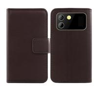 Tnviud Flip Folio Veritable Cuir Housse Coque Etui pour TTfone TT280 4G 2.8" Premium Cover Case Couverture Protecteur Genuine Leather (Marron foncé)
