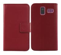 Tnviud Flip Folio Veritable Cuir Housse Coque Etui pour uleway T2439A 4G 2.4" Premium Cover Case Couverture Protecteur Genuine Leather (Rouge foncé)