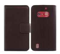 Tnviud Flip Folio Veritable Cuir Housse Coque Etui TPU Silicone Cas pour Doro 1880/1881 2.4" Premium Cover Case Couverture Protecteur Portefeuille Genuine Leather Book Wallet (Marron foncé)