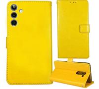 Tnviud Flip Premium Retro Cuir Housse Coque Étui pour Dcode Cygnal X 6.6" Cas Magnétique Téléphone Couverture Protecteur Cover Case Support (Jaune)