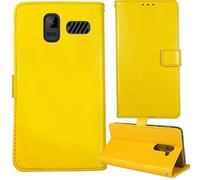Tnviud Flip Premium Retro Cuir Housse Coque Étui pour Kruger&Matz Simple 923 1.77" Cas Magnétique Téléphone Couverture Protecteur Cover Case Support (Jaune)