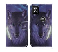 Tnviud Housse Case PU Cuir Cover Flip Etui Coque Protection Skin pour Crosscall Core M6 5.99" (Wolf Design)
