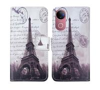 Tnviud Housse Case PU Cuir Cover Flip Etui Coque Protection Skin pour Jovi V50 6.77" (Stamp Tower Design)