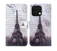 Tnviud Housse Case PU Cuir Cover Flip Etui Coque Protection Skin pour Logicom Cosmo M2 Pro 6.75" (Stamp Tower Design)