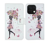 Tnviud Housse Case PU Cuir Cover Flip Etui Coque Protection Skin pour Logicom Cosmo M2 Pro 6.75" (Umbrella Girl Design)