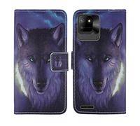 Tnviud Housse Case PU Cuir Cover Flip Etui Coque Protection Skin pour Logicom EZY 2 5" (Wolf Design)