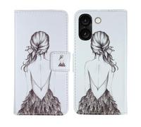 Tnviud Housse Case PU Cuir Cover Flip Etui Coque Protection Skin pour Logicom Orion E1 Plus 6.75" (Back Girl Design)