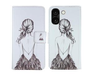 Tnviud Housse Case PU Cuir Cover Flip Etui Coque Protection Skin pour Logicom Orion E1 Plus 6.75" (Back Girl Design)