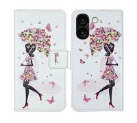 Tnviud Housse Case PU Cuir Cover Flip Etui Coque Protection Skin pour Logicom Orion E1 Plus 6.75" (Umbrella Girl Design)