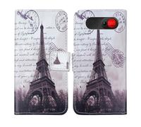 Tnviud Housse Case PU Cuir Cover Flip Etui Coque Protection Skin pour Logicom Posh S85 2.51" (Stamp Tower Design)