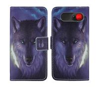 Tnviud Housse Case PU Cuir Cover Flip Etui Coque Protection Skin pour Logicom Posh S85 2.51" (Wolf Design)
