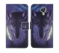 Tnviud Housse Case PU Cuir Cover Flip Etui Coque Protection Skin pour Maxcom MS572 4G 5.71" (Wolf Design)