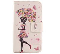 Tnviud Housse Case PU Cuir Cover Flip Etui Coque Protection Skin pour Swissvoice S510 M / S510 C/Amplicomms M510-C / M510-M 5" (Umbrella Girl Design)