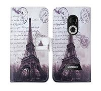 Tnviud TPU Silicone Housse Case PU Cuir Cover Flip Etui Coque Protection Skin pour Doogee S61 / S61 Pro 6" (Stamp Tower Design)