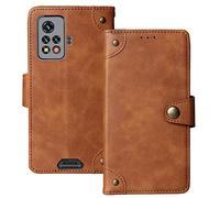 Tnviud Veritable Cuir Housse Téléphone Case pour Blackview BV9200 6.6" TPU Silicone Coque Étui Cas Couverture Protecteur Cover Portefeuille Antichoc Cover Case (Brun)