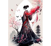 TNXEV Kit de broderie diamant 5D à faire soi-même, motif geisha japonais, samouraï, mosaïque en strass, décoration d'intérieur, 30 x 40 cm