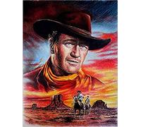 TNXEV Peinture diamant 5D à perceuse complète, Cowboy John Wayne Horse, Kit de mosaïque au point de croix, strass 3D, décoration d'intérieur, cadeau 40 x 40 cm