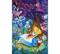 TNXEV Peinture diamant 5D, dessin animé et « Alice au pays des merveilles » Broderie ronde en strass de cristal au point de croix, cadeaux faits à la main pour adultes et enfants 40 x 40 cm
