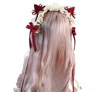 Tnxpumi Lolita Serre-tête oreilles de chat avec nœud et épingles à cheveux pour femme Rouge beige