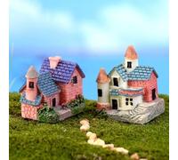 Tnyvm Lot de 2 mini maisons de fées en résine - Décoration de chalet enchanté à faire soi-même pour terrariums/bonsaï/maisons de poupées, cour fantaisiste et décorations de bureau (motif château