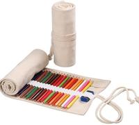 Tnyvm Trousse à crayons enroulable en toile de grande capacité avec 36 emplacements pour crayons de couleur, crayons et marqueurs de couleur naturelle
