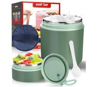 To Go Muesli Mug 530 ml + 180 ml, gobelet à yaourt isolé en acier inoxydable,Mug Thermo à Emporter avec Couvercle Anti-Fuite,710ml Thermos Alimentaire,Pot Overnight Oats