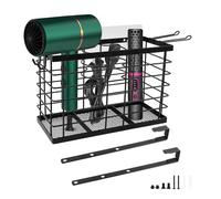 Toaboa 27 x 12 x 38 cm - Support de sèche-cheveux en fer réglable avec 2 crochets - Sans perçage - Pour portes d'armoire de salle de bain, chambre à coucher, dressing