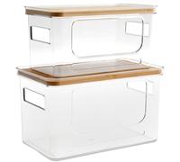Toaboa Lot de 2 distributeurs de sacs poubelle transparents avec couvercle et poignées des deux côtés - Empilables - Pour cuisine, buanderie, salle de bain, armoires